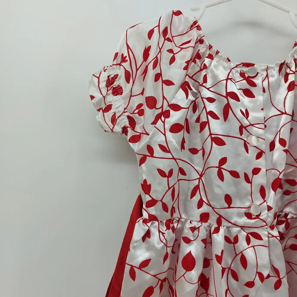 Park Bench Kids 4T Girls White Red Flocked Print Dress Bow
